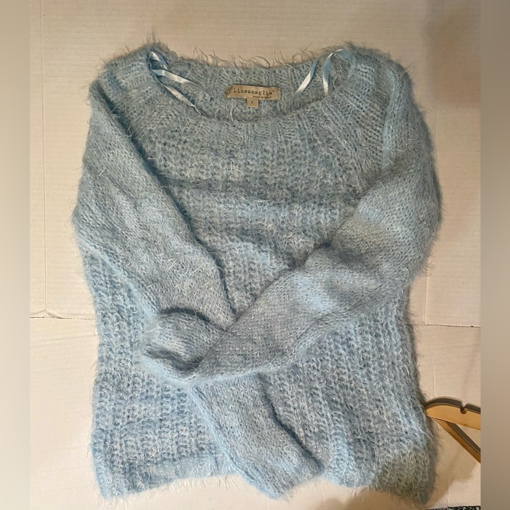 Lineamaglia light blue shaggy soft scoop neck sweater made in Italy size S - Picture 6 of 8